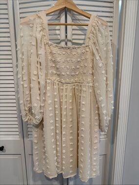 Listicle Cream Smocked Top with Textured Knit - Maternity Dress